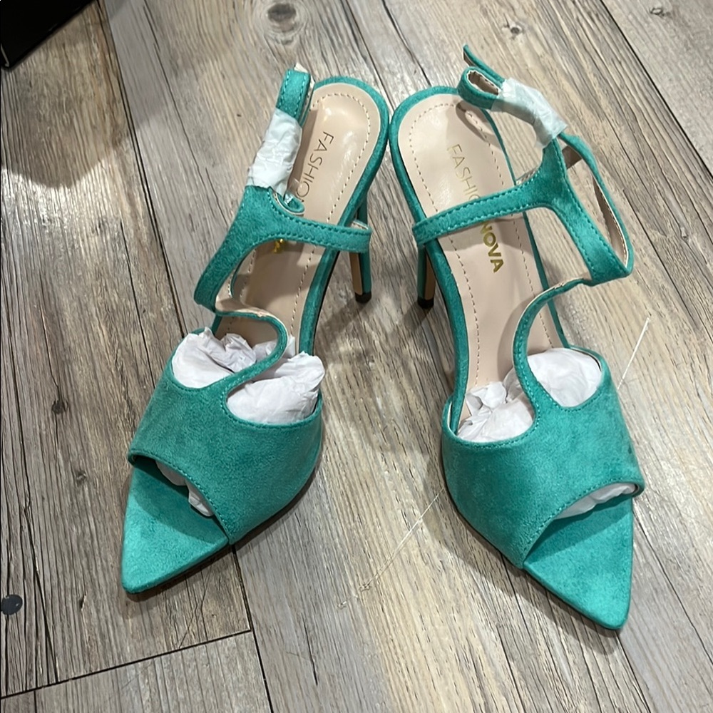 Fashion Nova Blue Heels Stiletto Ankle Strap